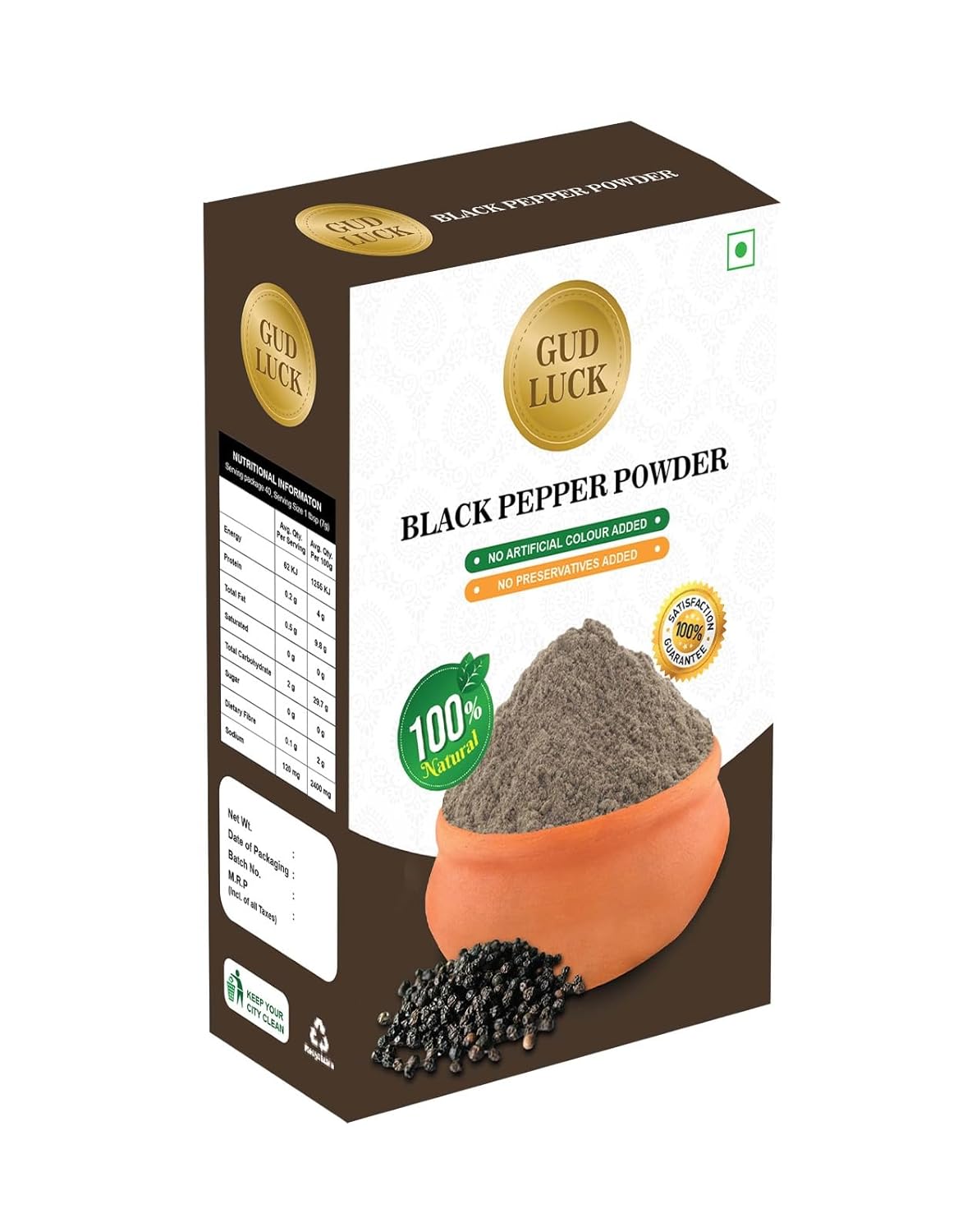 Gudluck Black Pepper Powder - Vegan and Gluten Free, For Cooking, Smoothies, Tea, Packed in Resealable Zip Lock Pouch 3.5 oz